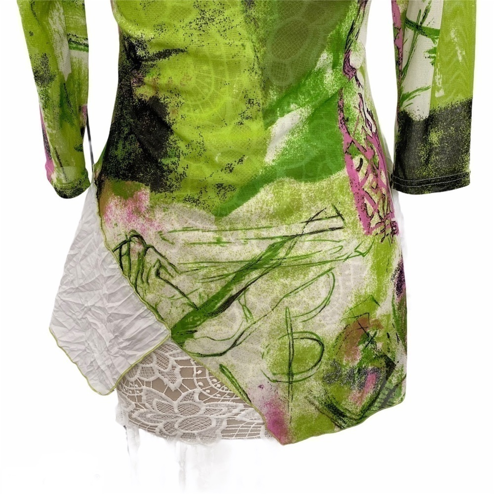 Artistic Green & White Asymmetrical ME Made in France Mix fabric Bogo tunic Smal - Picture 6 of 12